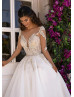 Long Sleeve Beaded Ivory Lace Organza Wedding Dress